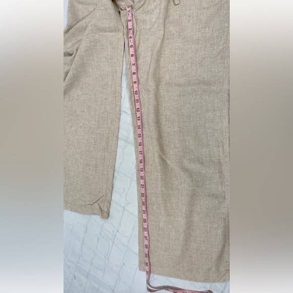H&M Linen / Viscose Blend Straight Pants Tie Woman’s Size M Tan Relaxed Coastal - Picture 11 of 16